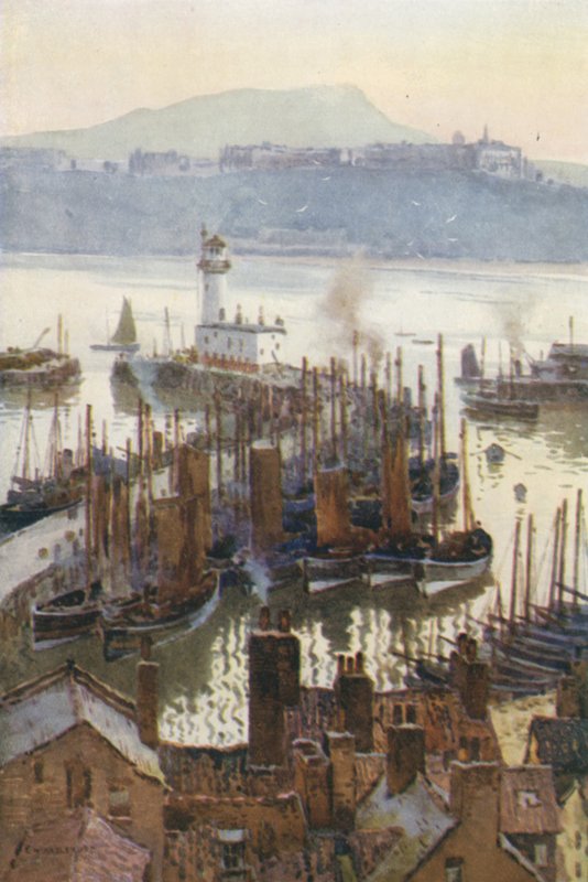 Satama vanhastakaupungista (väri litho) tekijältä Ernest William Haslehust