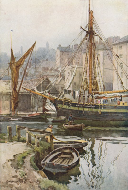 The Quay at Exeter (väri litho) tekijältä Ernest William Haslehust