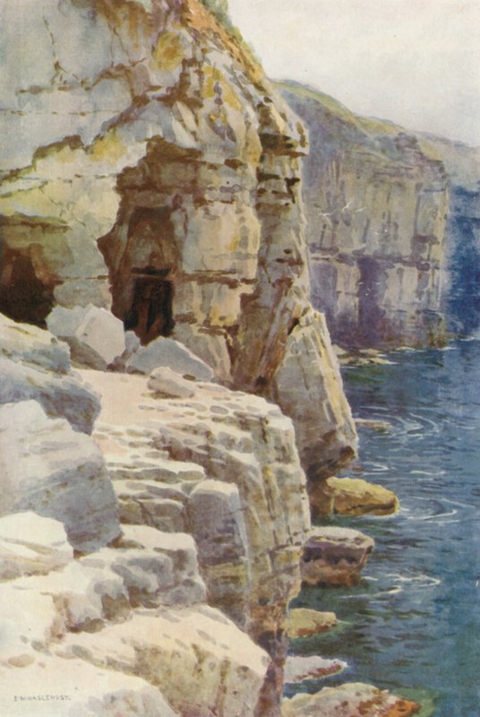 Tilly Whim Caves, Swanage (väri litho) tekijältä Ernest William Haslehust