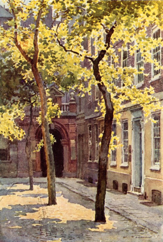 Wardrobe Place, Blackfriars (väri litho) tekijältä Ernest William Haslehust