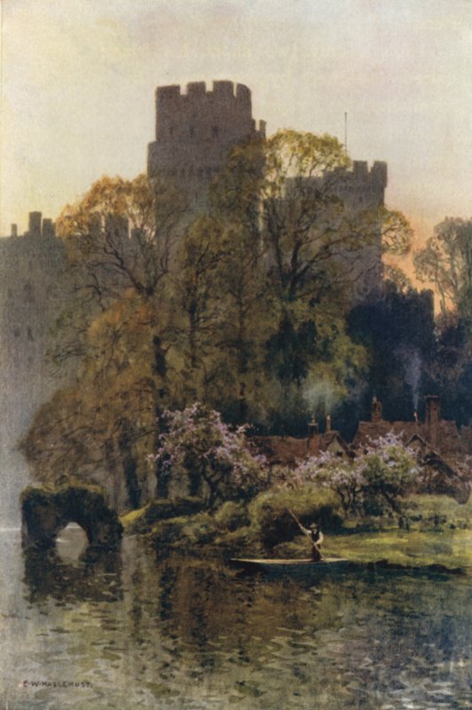 Warwickin linna joelta (väri litho) tekijältä Ernest William Haslehust