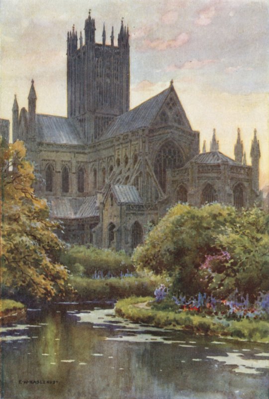 Wellsin katedraali Springsistä (väri litho) tekijältä Ernest William Haslehust