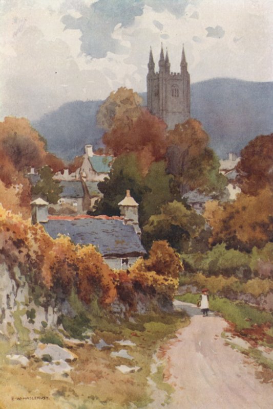 Widecombe on the Moor (väri litho) tekijältä Ernest William Haslehust