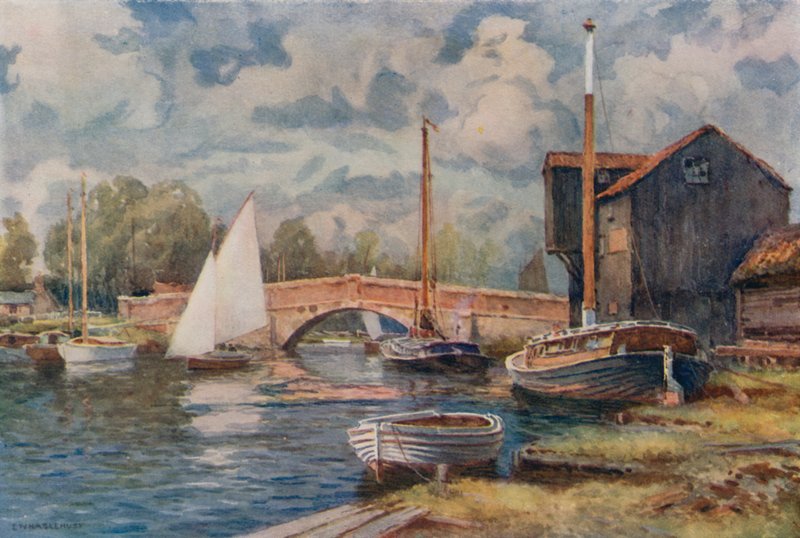 Wroxham Bridge (väri litho) tekijältä Ernest William Haslehust