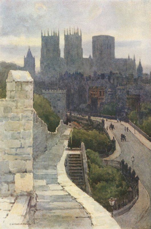 York kaupungin muureilta (väri litho) tekijältä Ernest William Haslehust