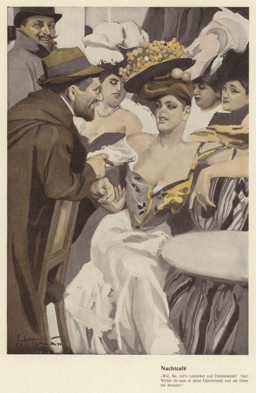 Yökahvila (väri litho) tekijältä Ernst (after) Heilemann