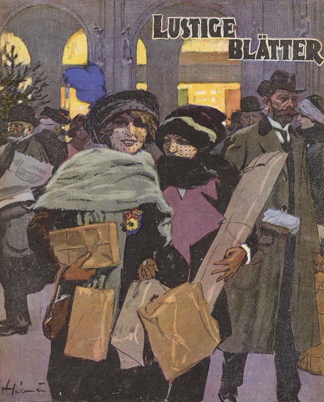 Naisten jouluostokset (väri litho) tekijältä Ernst (after) Heilemann