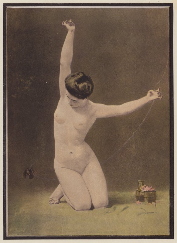 Nainen ja lintu (väri litho) tekijältä Ernst Philippe Zacharie