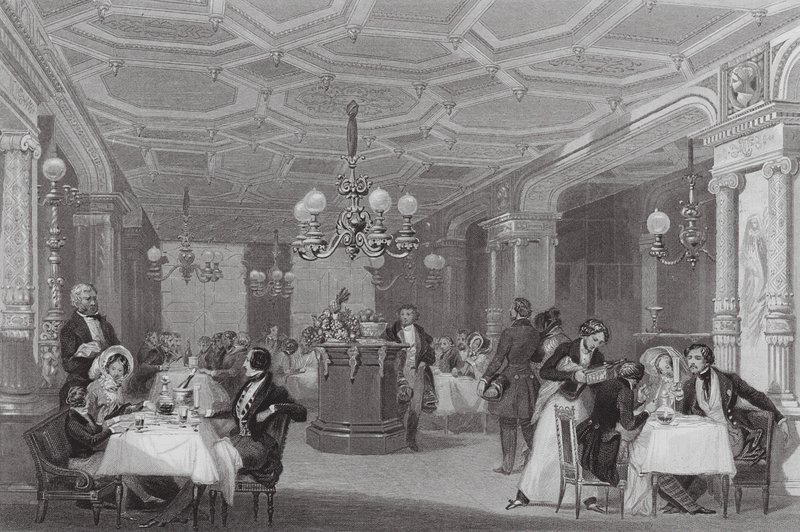 "Trois Freres Provenceaux", Palais Royal, Pariisi, kuuluisa ruokailutalo (kaiverrus) tekijältä Eugene Louis (after) Lami