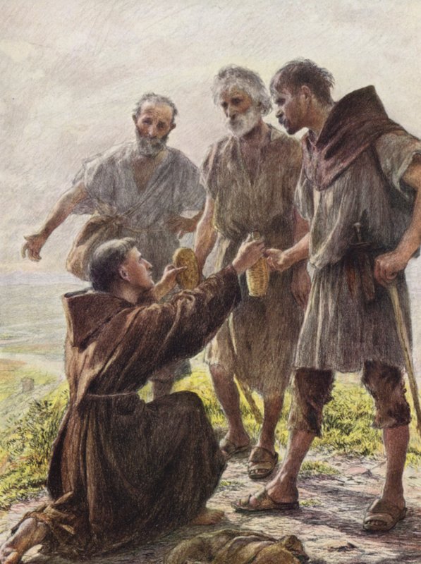 Friar Angel ja kolme rosvoa (värilitografia) tekijältä Eugene (after) Burnand
