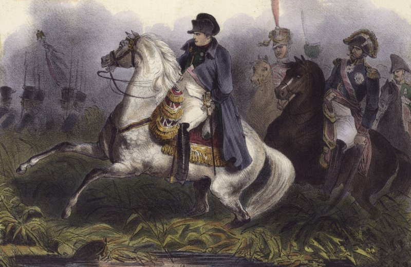 Napoleon Austerlitzin taistelussa, 2. joulukuuta 1805 (mezzotint) tekijältä European School