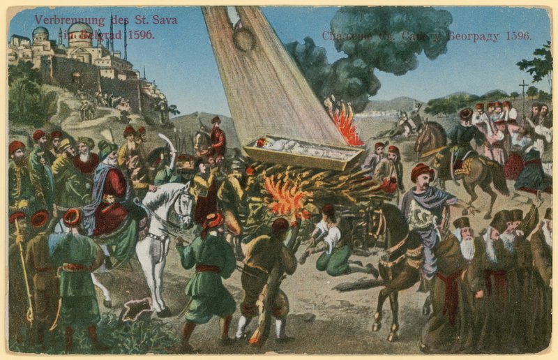 Ottomaanien turkkilaiset polttivat Pyhän Savan jäänteitä rangaistuksena serbien kapinasta, Belgrad, 1596 tekijältä European School