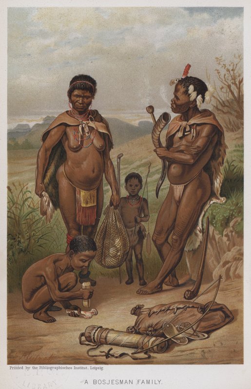 Bosjesman-perhe (chromolitho) tekijältä European School