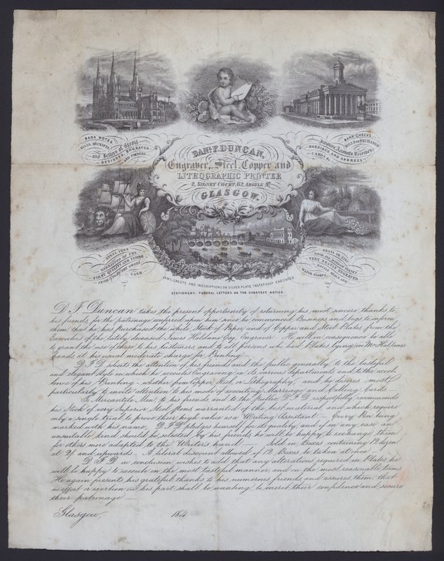 Mainos kaivertajalle ja litografialle, Daniel F Duncan, Glasgow (litho) tekijältä European School