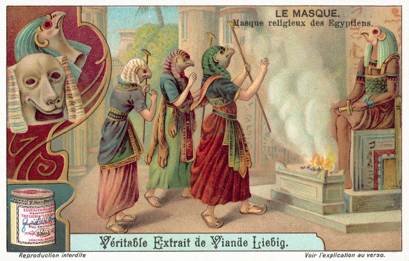 Muinaisen Egyptin uskonnolliset naamarit (chromolitho) tekijältä European School