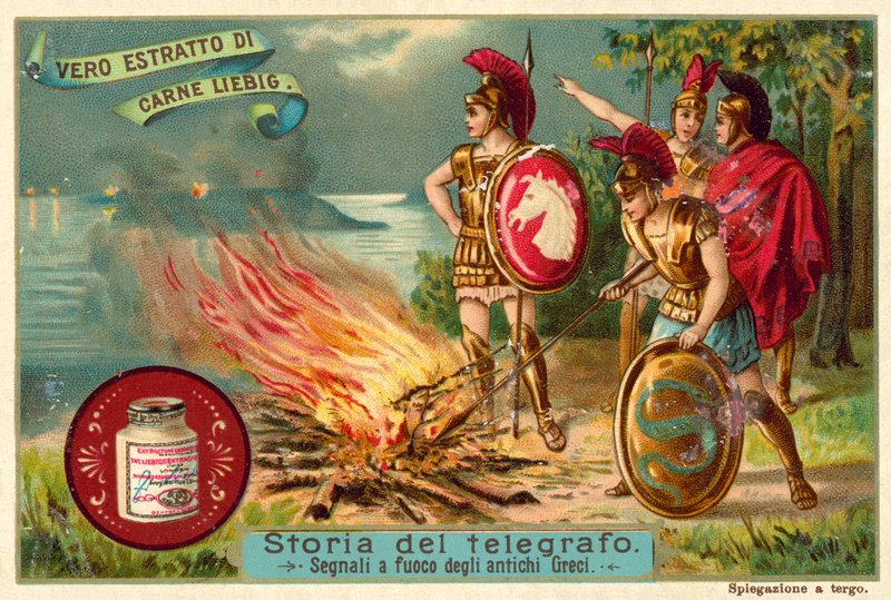 Muinaiset kreikkalaiset signaloivat tulella (chromolitho) tekijältä European School