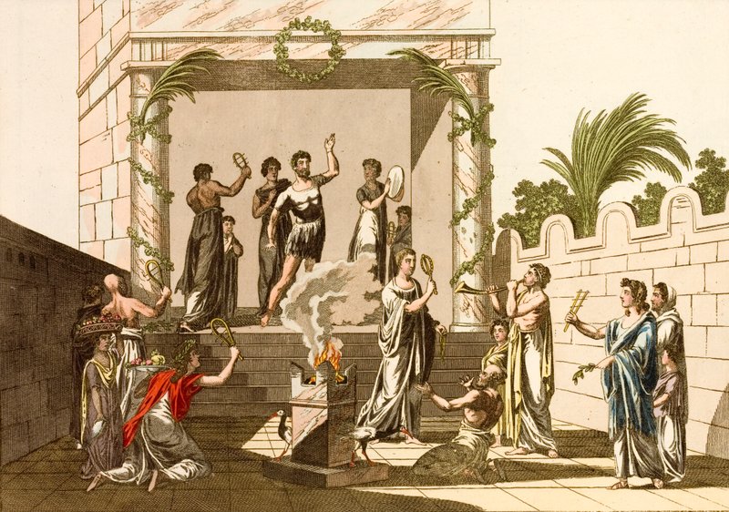 Muinaiset roomalaiset suorittamassa Isisin riitit, Pompei (värillinen kaiverrus) tekijältä European School