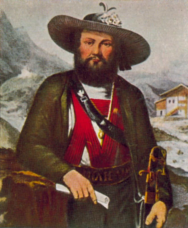 Andreas Hofer, Tirolin kapinan johtaja ranskalaisia vastaan (värilitografia). tekijältä European School