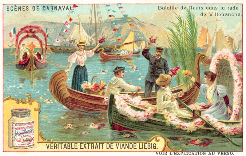 Kukkien taistelu Villefranchen satamassa, Ranskassa (chromolitho) tekijältä European School