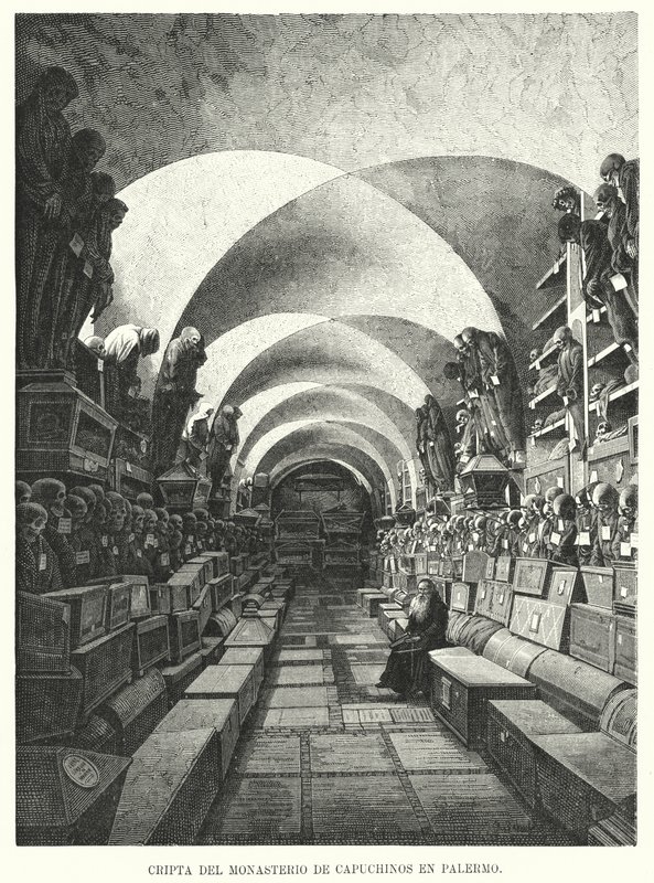 Kapusiiniluostarin katakombit, Palermo, Sisilia, Italia (litho) tekijältä European School