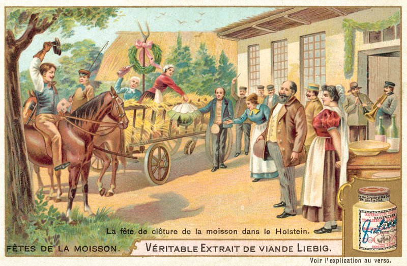 Juhlitaan sadonkorjuun päättymistä Holsteinissa, Saksassa (chromolitho) tekijältä European School