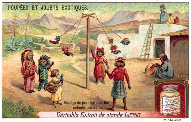 Lapset Meksikossa leikkivät nukeilla karusellissa (chromolitho) tekijältä European School