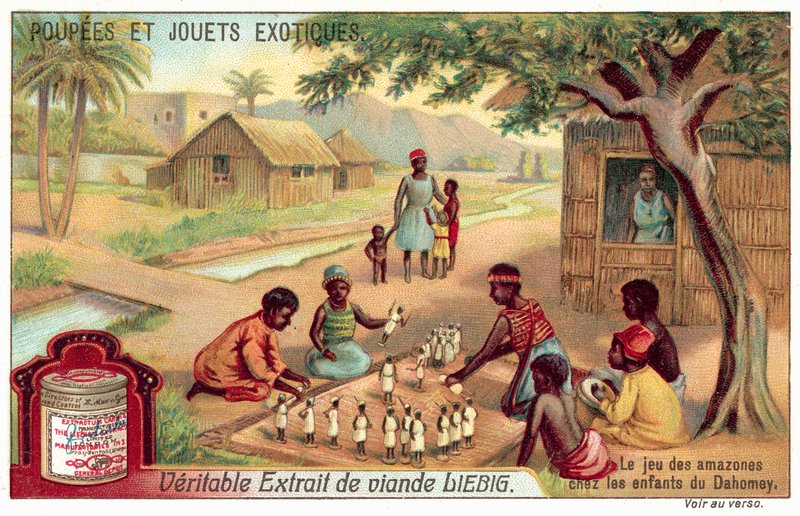 Lapset leikkivät amatsoneja Dahomeyssa (chromolitho) tekijältä European School