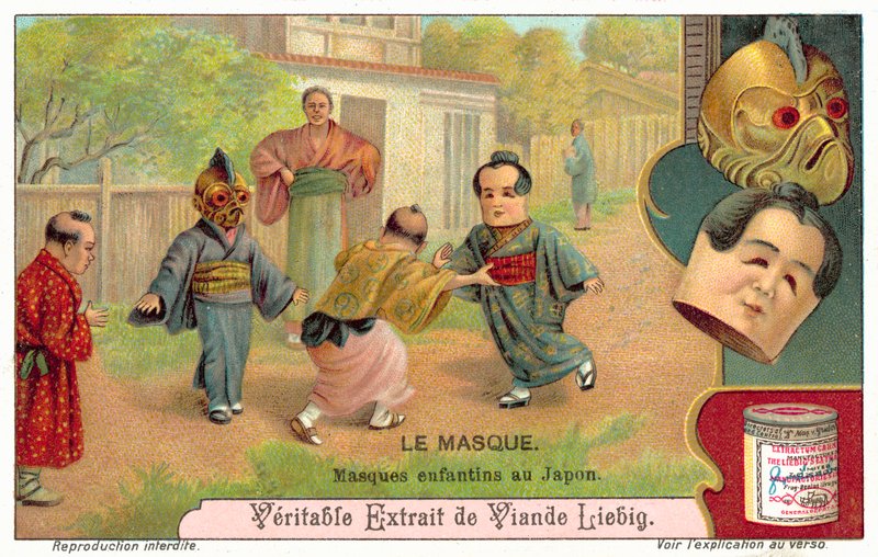 Lasten naamarit Japanissa (chromolitho) tekijältä European School
