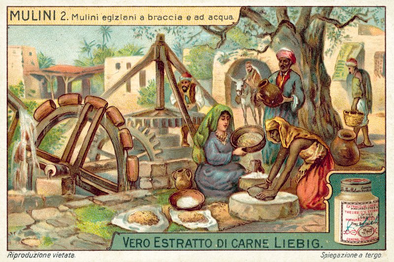 Egyptiläiset käsi- ja vesikäyttöiset myllyt (chromolitho) tekijältä European School