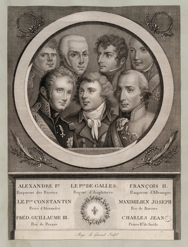 1800-luvun alun eurooppalaiset kuninkaalliset: Yrjö, Walesin prinssi, kuningas Yrjö III:n regentti; Frans II, Pyhän Rooman keisari; Venäjän suuriruhtinas Konstantin Pavlovitš; Maximilian Joseph, Baijerin kuningas ja Paavalin valitsijamies; ja muut Venäjän  tekijältä European School