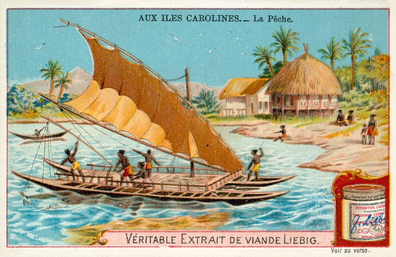 Kalastus, Caroline Islands (chromolitho) tekijältä European School
