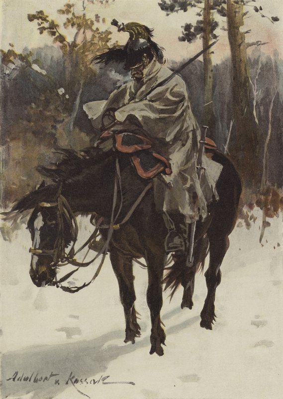 Ranskalainen Cuirassier on Sentry Duty (1812) (väri litho) tekijältä European School