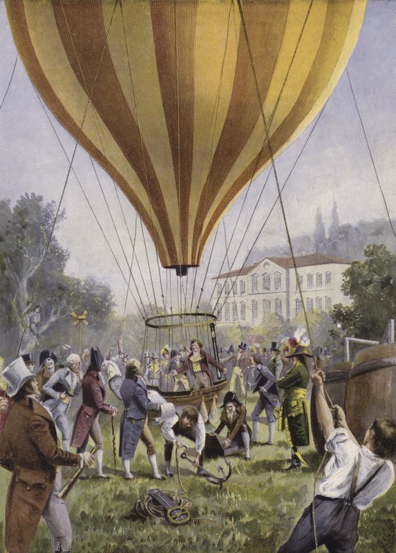 Gay-Lussacin ilmapallon nousu Pariisista, 9. syyskuuta 1804 (värilitho) tekijältä European School