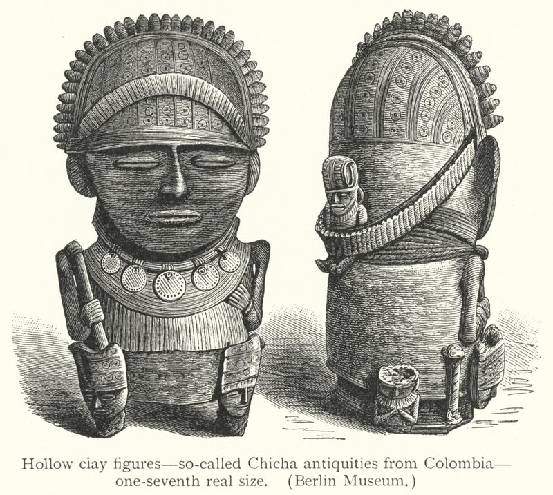 Ontot ciay-figuurit, ns. Chicha-antiikki Kolumbiasta (kaiverrus) tekijältä European School