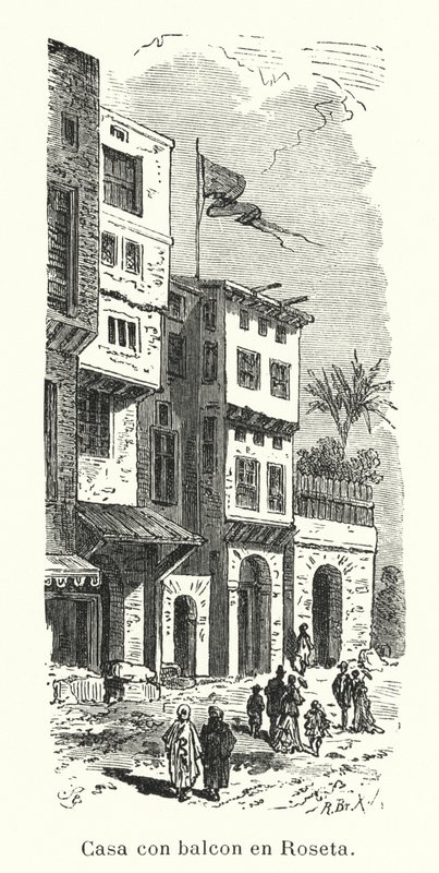 Talo parvekkeella Rosettassa, Egyptissä (litho) tekijältä European School