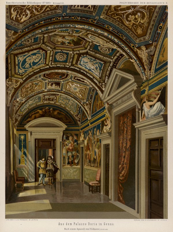 Palazzo Dorian sisustus, Genova, Italia (väri litho) tekijältä European School