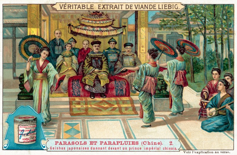 Japanilaiset geishat tanssivat kiinalaiselle prinssille (chromolitho) tekijältä European School
