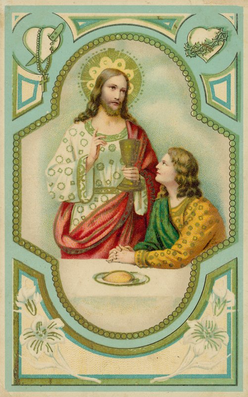 Jeesus Kristus siunaa ehtoolliselle menevän miehen (kromoliittinen). tekijältä European School