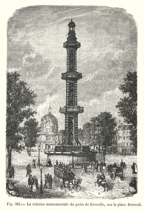 Grenellen kaivon monumentaalinen pylväs Place Breteuil -aukiolla (kaiverrus) tekijältä European School