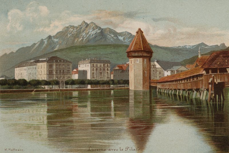 Lucerne-järvi: Pilatusvuori (värilitografia) tekijältä European School