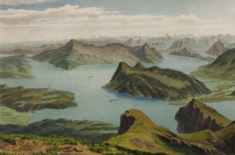 Luzernjärvi: Näkymä Pilatukselta (väri litho) tekijältä European School