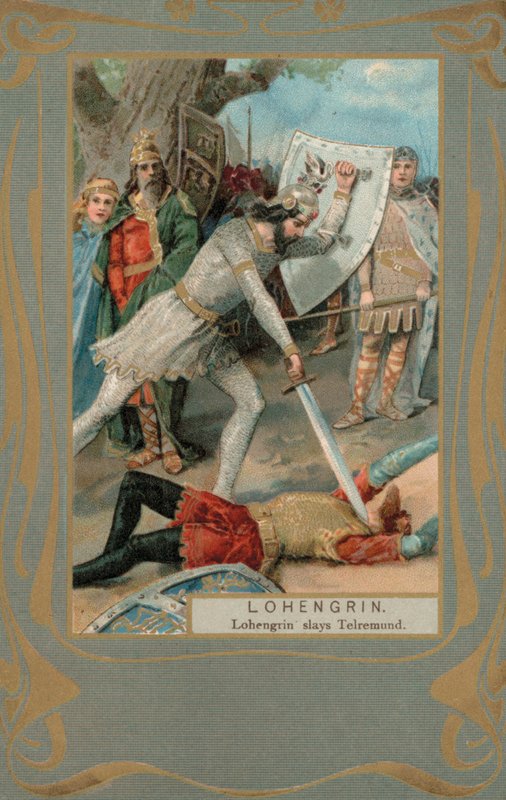 Lohengrin tappaa Telremundin (värilitografia) tekijältä European School