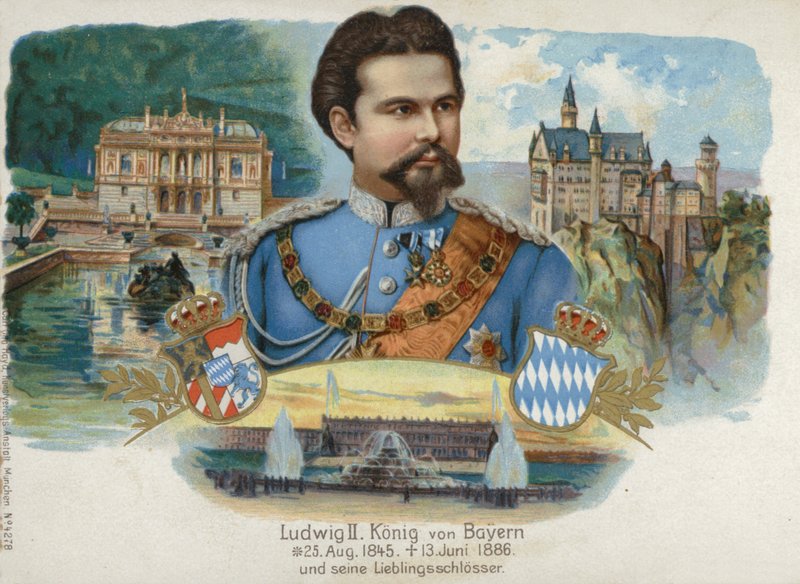 Ludwig II, Baijerin kuningas, ja hänen suosikkilinnansa (chromolitho) tekijältä European School