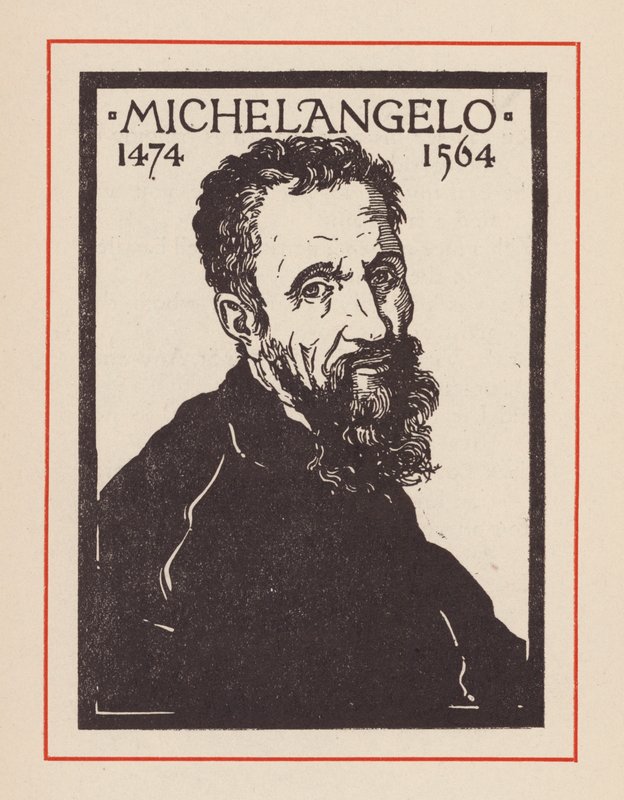 Michelangelo, italialainen renessanssitaiteilija ja arkkitehti (litografia) tekijältä European School