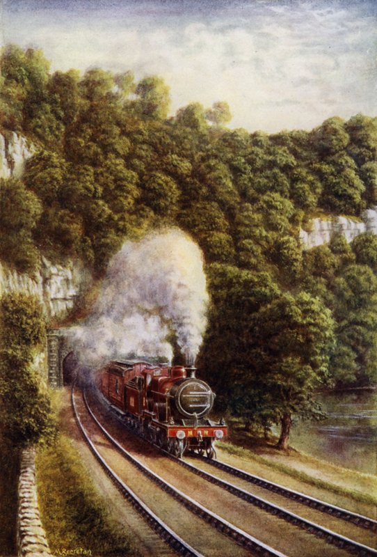 Midland Scotch -pikajuna Midland Railwaylla matkustaen Yorkshire Dalesin läpi (värilitho) tekijältä European School