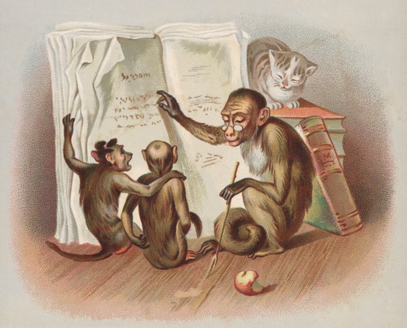 Apinan opetus (chromolitho) tekijältä European School