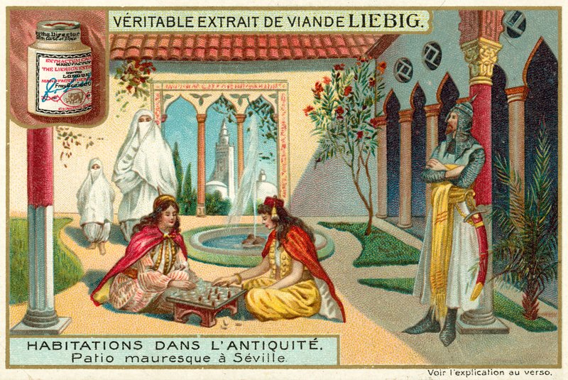 maurien patio Sevillassa (chromolitho) tekijältä European School