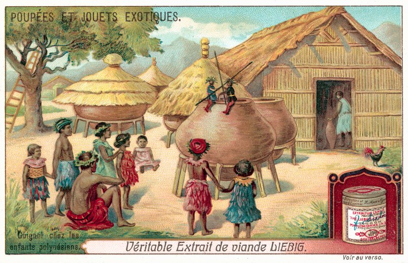 Polynesialaiset lapset katsomassa nukketeatteria (chromolitho) tekijältä European School