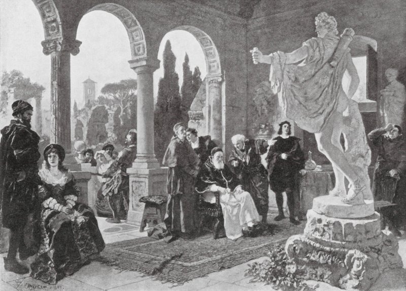 Paavi Julius II ja Apollo Belvedere (litografia) tekijältä European School