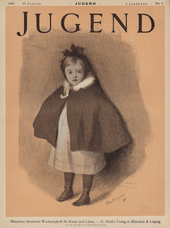 Muotokuva pienestä tytöstä, jolla on viitta (väri litho) tekijältä European School